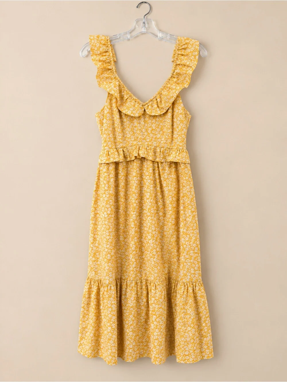 J.Crew Yellow Floral Ruffle Midi Dress 12P Petite NWOT